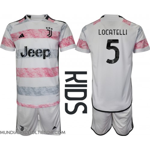 Camiseta Juventus Manuel Locatelli #5 Segunda Equipación Replica 2023-24 para niños mangas cortas (+ Pantalones cortos)